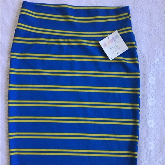 LuLaRoe Dresses & Skirts - Lularoe blue and yellow stripes Cassie skirt